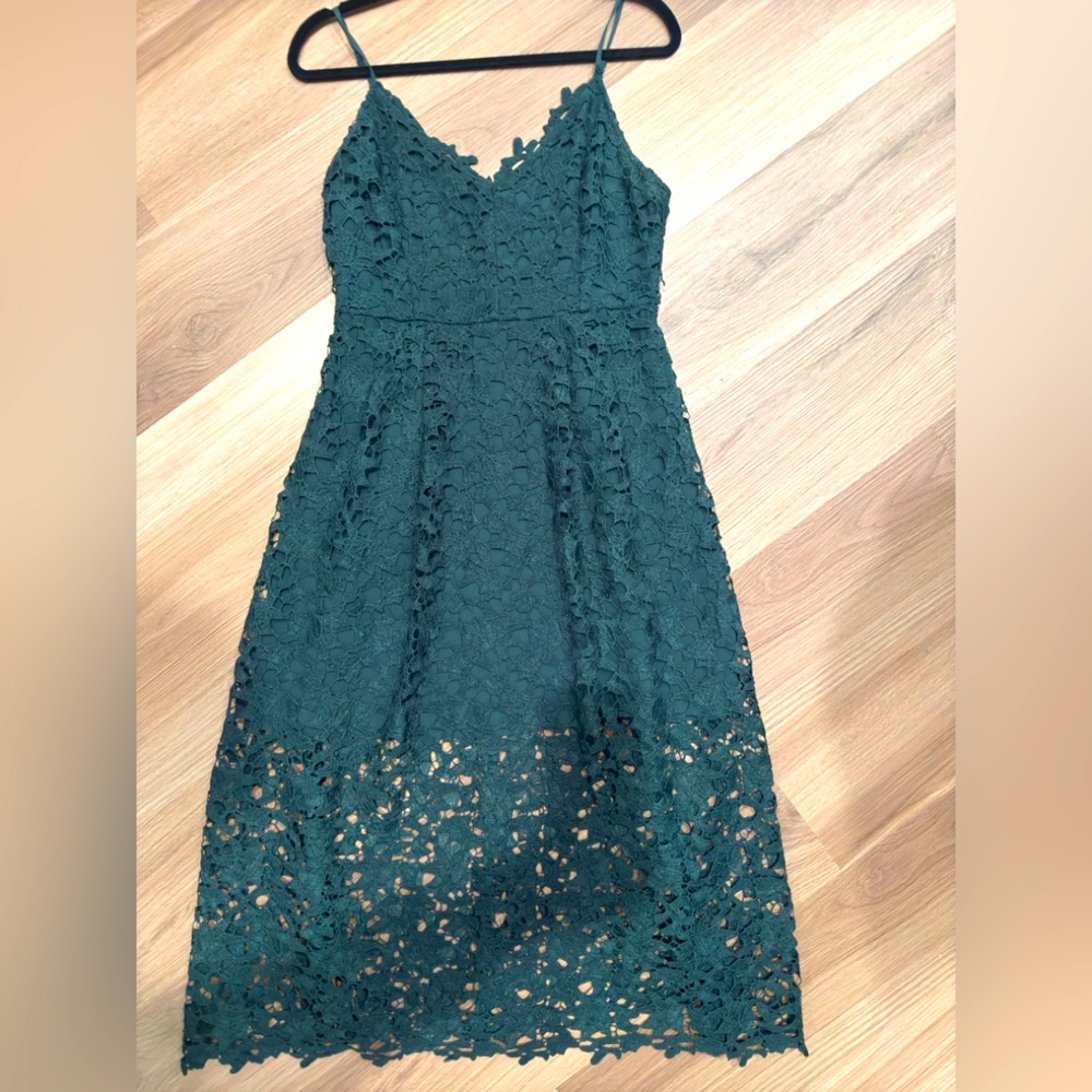 Astr Teal Green Lace Midi Dress